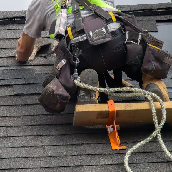 A person installing a shingle roof in the Denver metro area